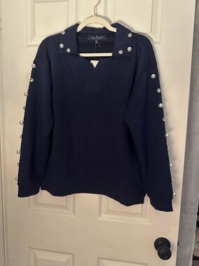 Simply Southern Navy Pullover Hoodie with Pearl Trim. Small NWT